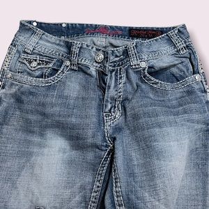 y2k Rock & Roll Cowgirl Distressed White Wash Faded Jeans, 29x36